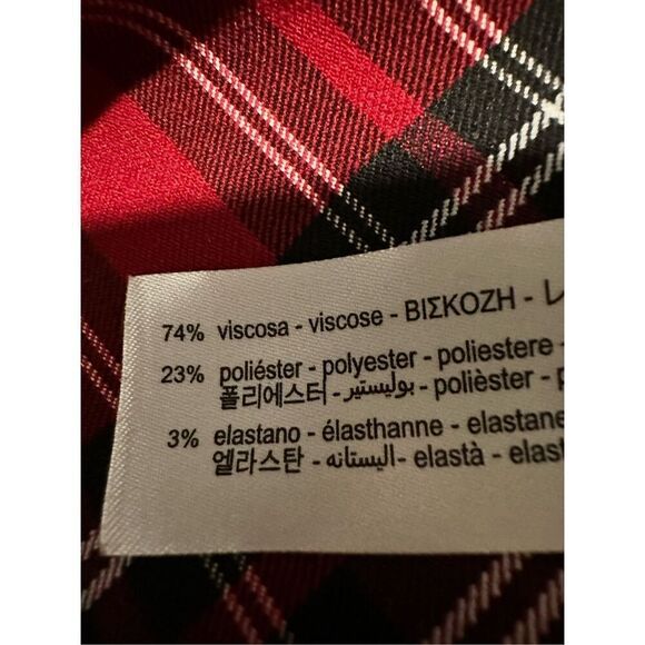 Zara Tartan Plaid High Rise Zipper Detail Stretch Red Black Leggings Size Small - Picture 4 of 4